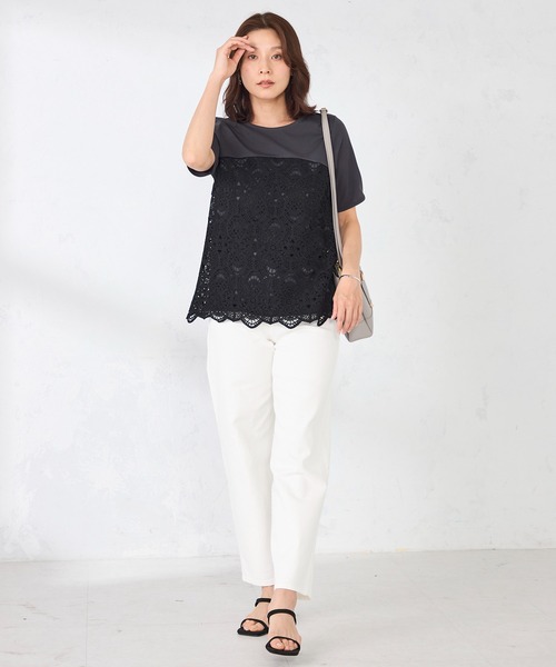 GALLORIA(ギャローリア)の「ビスチェ風レース切替プルオーバー(Tシャツ/カットソー・レディース・ブラック/ベージュ・S/M/LL/L)」の6枚目の写真