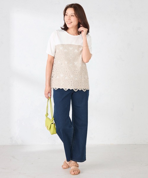GALLORIA(ギャローリア)の「ビスチェ風レース切替プルオーバー(Tシャツ/カットソー・レディース・ブラック/ベージュ・S/M/LL/L)」の9枚目の写真