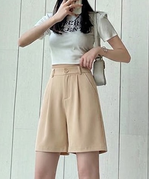 mielu（ミエル）の「ベーシックタックハーフパンツ（その他パンツ・レディース・グリーン/ブラック/ベージュ/ホワイト・LARGE/MEDIUM）」の6枚目の写真