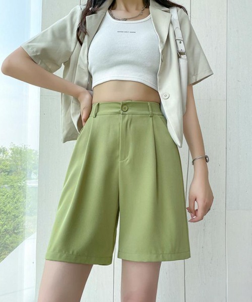 mielu（ミエル）の「ベーシックタックハーフパンツ（その他パンツ・レディース・グリーン/ブラック/ベージュ/ホワイト・LARGE/MEDIUM）」の9枚目の写真