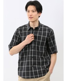 【ストレッチ コットン】タカキュー 綿 ブロード チェック レギュラーカラー 半袖 シャツ