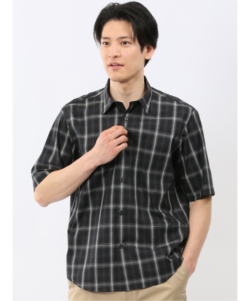 TAKA-Q(タカキュー)の「【ストレッチ コットン】タカキュー 綿 ブロード チェック レギュラーカラー 半袖 シャツ(シャツ/ブラウス・メンズ・ブラック/ベージュ・X-LARGE/LARGE/MEDIUM)」の1枚目の写真
