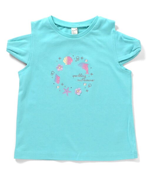 apres les cours(アプレレクール)の「リボンオフショルサマーモチーフ半袖Tシャツ(Tシャツ/カットソー・キッズ・エメラルド/アイボリー/イエロー・80/90/100/110/120/130/140)」の3枚目の写真