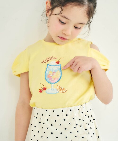 apres les cours(アプレレクール)の「リボンオフショルサマーモチーフ半袖Tシャツ(Tシャツ/カットソー・キッズ・エメラルド/アイボリー/イエロー・80/90/100/110/120/130/140)」の9枚目の写真