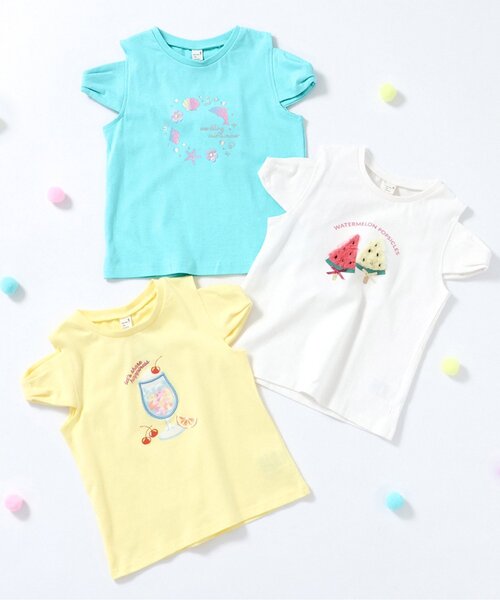 apres les cours(アプレレクール)の「リボンオフショルサマーモチーフ半袖Tシャツ(Tシャツ/カットソー・キッズ・エメラルド/アイボリー/イエロー・80/90/100/110/120/130/140)」の10枚目の写真