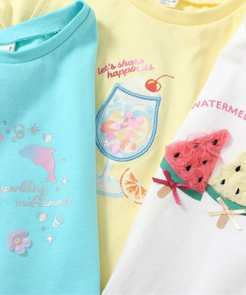 apres les cours(アプレレクール)の「リボンオフショルサマーモチーフ半袖Tシャツ(Tシャツ/カットソー・キッズ・エメラルド/アイボリー/イエロー・80/90/100/110/120/130/140)」の11枚目の写真