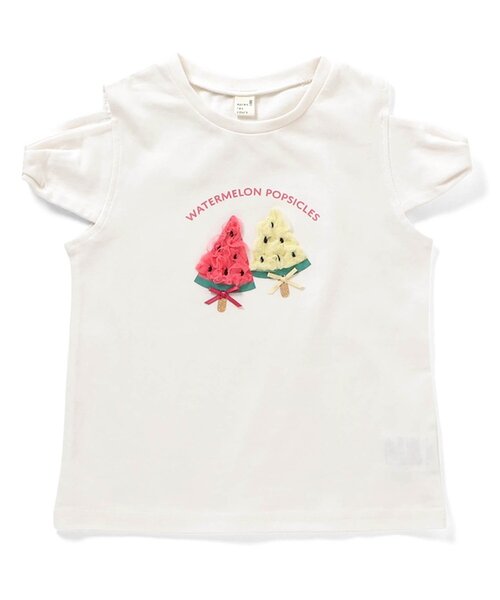 apres les cours(アプレレクール)の「リボンオフショルサマーモチーフ半袖Tシャツ(Tシャツ/カットソー・キッズ・エメラルド/アイボリー/イエロー・80/90/100/110/120/130/140)」の13枚目の写真