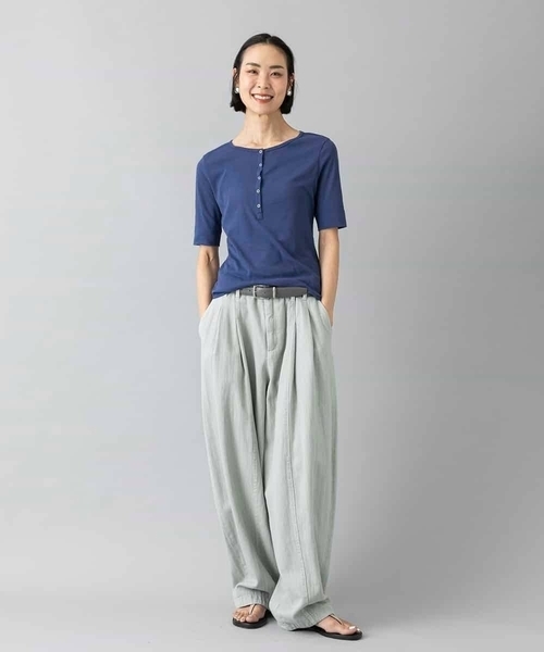 MICHEL KLEIN（ミッシェル・クラン）の「[アンサンブル対応]リングドットヘンリーネックTシャツ（Tシャツ/カットソー・レディース・ブルー・38）」の3枚目の写真