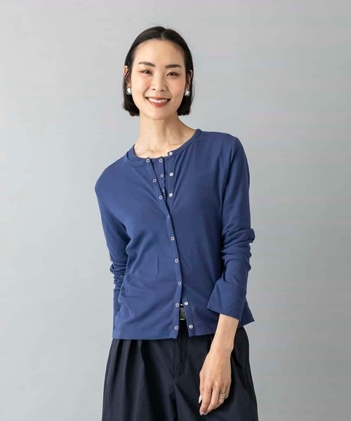 MICHEL KLEIN（ミッシェル・クラン）の「[アンサンブル対応]リングドットヘンリーネックTシャツ（Tシャツ/カットソー・レディース・ブルー・38）」の6枚目の写真