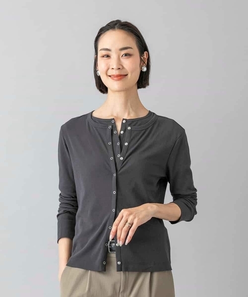 MICHEL KLEIN（ミッシェル・クラン）の「[アンサンブル対応]リングドットヘンリーネックTシャツ（Tシャツ/カットソー・レディース・ブルー・38）」の14枚目の写真