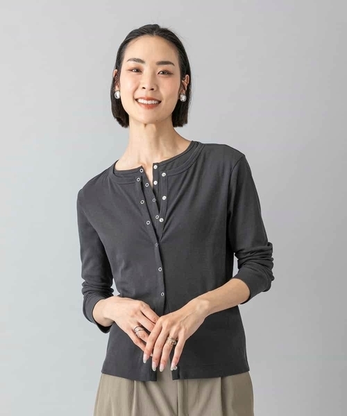 MICHEL KLEIN（ミッシェル・クラン）の「[アンサンブル対応]リングドットヘンリーネックTシャツ（Tシャツ/カットソー・レディース・ブルー・38）」の15枚目の写真