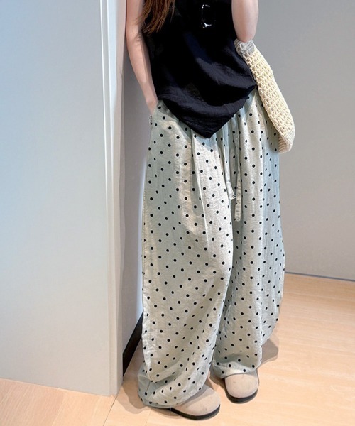 Miniministore（ミニミニストア）の「ドット柄ワイドパンツ韓国風春夏ラフパンツ（デニムパンツ・レディース・ネイビー/ライトブルー/アイボリー・FREE）」の3枚目の写真