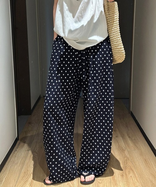 Miniministore（ミニミニストア）の「ドット柄ワイドパンツ韓国風春夏ラフパンツ（デニムパンツ・レディース・ネイビー/ライトブルー/アイボリー・FREE）」の5枚目の写真