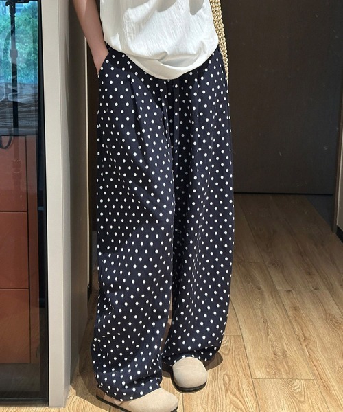 Miniministore（ミニミニストア）の「ドット柄ワイドパンツ韓国風春夏ラフパンツ（デニムパンツ・レディース・ネイビー/ライトブルー/アイボリー・FREE）」の6枚目の写真