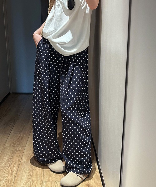 Miniministore（ミニミニストア）の「ドット柄ワイドパンツ韓国風春夏ラフパンツ（デニムパンツ・レディース・ネイビー/ライトブルー/アイボリー・FREE）」の7枚目の写真