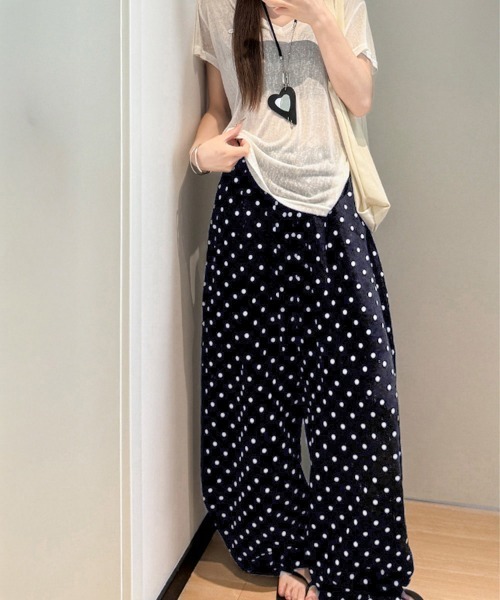 Miniministore（ミニミニストア）の「ドット柄ワイドパンツ韓国風春夏ラフパンツ（デニムパンツ・レディース・ネイビー/ライトブルー/アイボリー・FREE）」の9枚目の写真