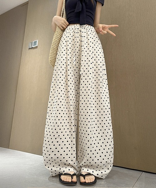Miniministore（ミニミニストア）の「ドット柄ワイドパンツ韓国風春夏ラフパンツ（デニムパンツ・レディース・ネイビー/ライトブルー/アイボリー・FREE）」の12枚目の写真