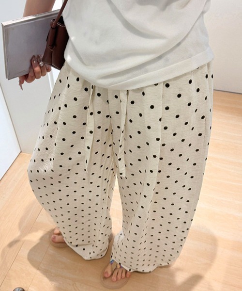 Miniministore（ミニミニストア）の「ドット柄ワイドパンツ韓国風春夏ラフパンツ（デニムパンツ・レディース・ネイビー/ライトブルー/アイボリー・FREE）」の15枚目の写真
