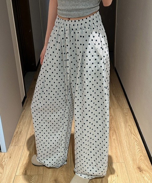 Miniministore（ミニミニストア）の「ドット柄ワイドパンツ韓国風春夏ラフパンツ（デニムパンツ・レディース・ネイビー/ライトブルー/アイボリー・FREE）」の19枚目の写真