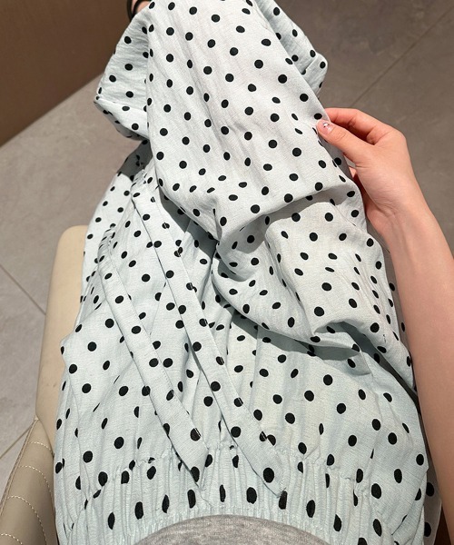 Miniministore（ミニミニストア）の「ドット柄ワイドパンツ韓国風春夏ラフパンツ（デニムパンツ・レディース・ネイビー/ライトブルー/アイボリー・FREE）」の22枚目の写真