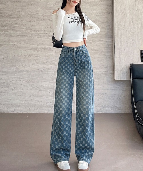 L LABEL（エルラベル）の「モノグラムバレルデニムパンツ（デニムパンツ・レディース・インディゴブルー・M-L/S-M）」の5枚目の写真