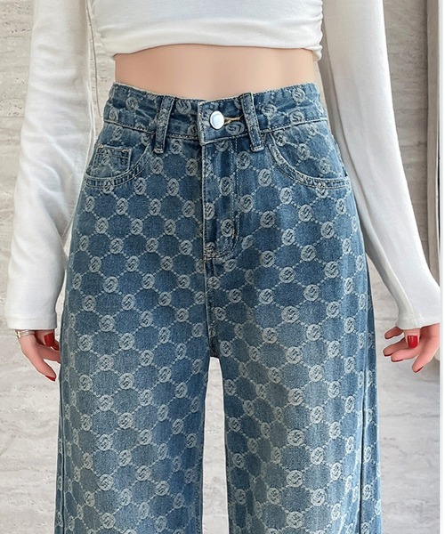 L LABEL（エルラベル）の「モノグラムバレルデニムパンツ（デニムパンツ・レディース・インディゴブルー・M-L/S-M）」の2枚目の写真