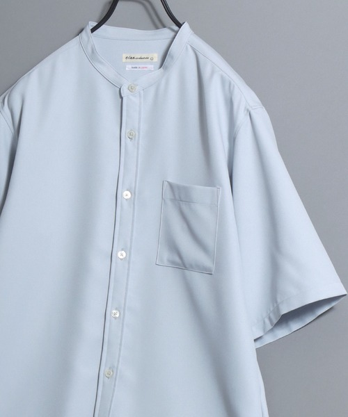 ANPAS（アンパス）の「MADE IN JAPAN Reflax(R) Loose Silhouette Band Collar Half-Sleeve Shirt/日本製 リフラクス ルーズシルエット バンドカラー半袖シャツ メンズ 無地 オーバーサイズ ビッグシルエット（シャツ/ブラウス・メンズ・サックスブルー/ネイビー/ブラック/ホワイト/ブルー・L/XL/M）」の5枚目の写真