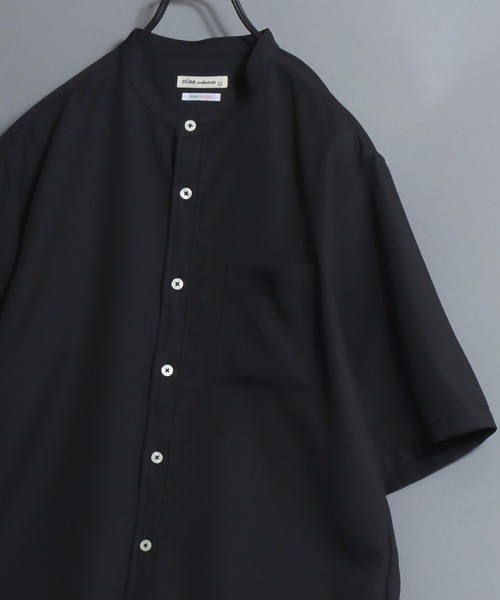 ANPAS（アンパス）の「MADE IN JAPAN Reflax(R) Loose Silhouette Band Collar Half-Sleeve Shirt/日本製 リフラクス ルーズシルエット バンドカラー半袖シャツ メンズ 無地 オーバーサイズ ビッグシルエット（シャツ/ブラウス・メンズ・サックスブルー/ネイビー/ブラック/ホワイト/ブルー・L/XL/M）」の3枚目の写真