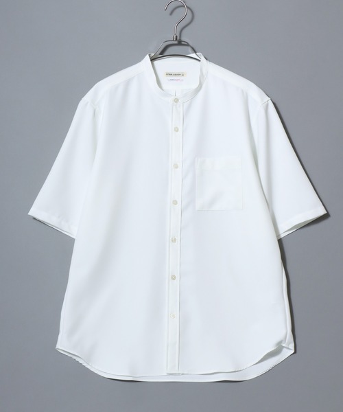 ANPAS（アンパス）の「MADE IN JAPAN Reflax(R) Loose Silhouette Band Collar Half-Sleeve Shirt/日本製 リフラクス ルーズシルエット バンドカラー半袖シャツ メンズ 無地 オーバーサイズ ビッグシルエット（シャツ/ブラウス・メンズ・サックスブルー/ネイビー/ブラック/ホワイト/ブルー・L/XL/M）」の7枚目の写真