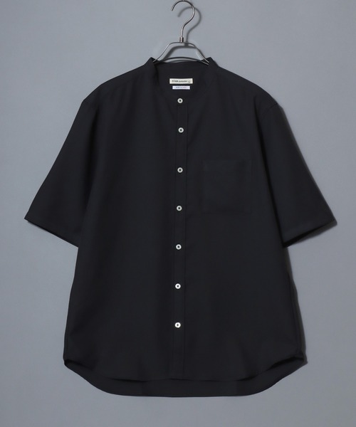 ANPAS（アンパス）の「MADE IN JAPAN Reflax(R) Loose Silhouette Band Collar Half-Sleeve Shirt/日本製 リフラクス ルーズシルエット バンドカラー半袖シャツ メンズ 無地 オーバーサイズ ビッグシルエット（シャツ/ブラウス・メンズ・サックスブルー/ネイビー/ブラック/ホワイト/ブルー・L/XL/M）」の11枚目の写真