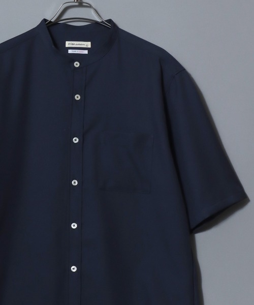 ANPAS（アンパス）の「MADE IN JAPAN Reflax(R) Loose Silhouette Band Collar Half-Sleeve Shirt/日本製 リフラクス ルーズシルエット バンドカラー半袖シャツ メンズ 無地 オーバーサイズ ビッグシルエット（シャツ/ブラウス・メンズ・サックスブルー/ネイビー/ブラック/ホワイト/ブルー・L/XL/M）」の14枚目の写真