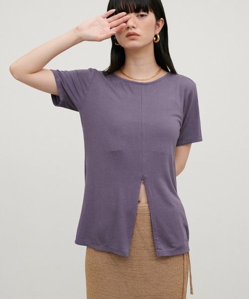 LARUTA（ラルータ）の「【LARUTA】前後2WAY半袖ZIPカットソー（Tシャツ/カットソー・レディース・ブラック/パープル/カーキ/サックスブルー/アイボリー・FREE）」の5枚目の写真