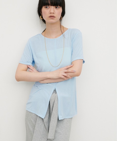 LARUTA（ラルータ）の「【LARUTA】前後2WAY半袖ZIPカットソー（Tシャツ/カットソー・レディース・ブラック/パープル/カーキ/サックスブルー/アイボリー・FREE）」の4枚目の写真