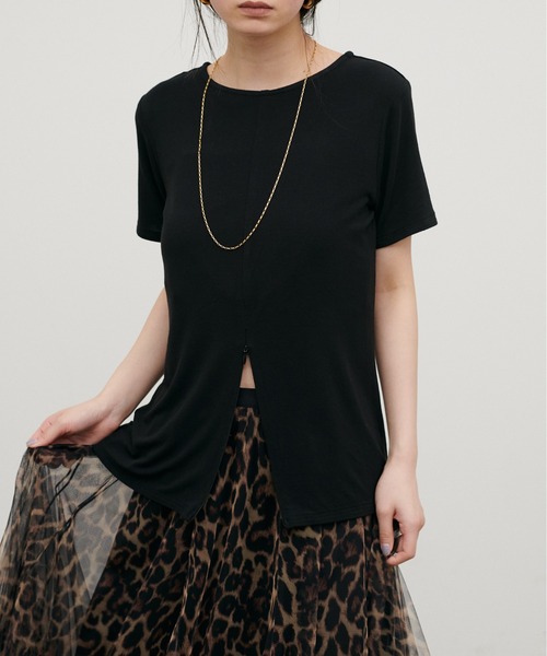 LARUTA（ラルータ）の「【LARUTA】前後2WAY半袖ZIPカットソー（Tシャツ/カットソー・レディース・ブラック/パープル/カーキ/サックスブルー/アイボリー・FREE）」の3枚目の写真