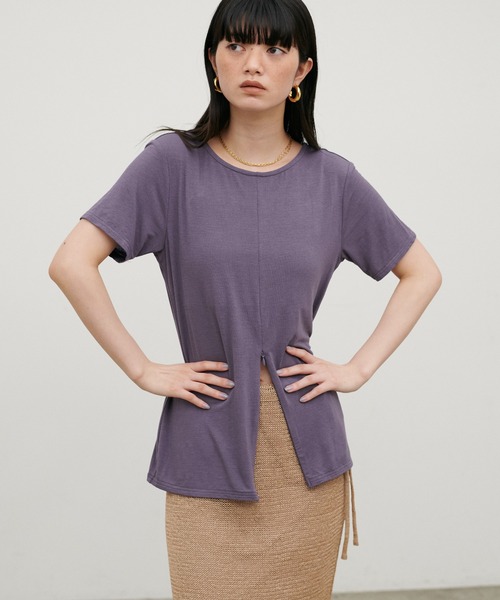 LARUTA（ラルータ）の「【LARUTA】前後2WAY半袖ZIPカットソー（Tシャツ/カットソー・レディース・ブラック/パープル/カーキ/サックスブルー/アイボリー・FREE）」の18枚目の写真