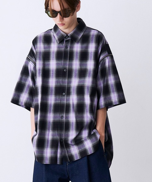 セール】【UNISEX】2-ZIP CHECK H/S SHIRTS/2-ZIPチェックショート