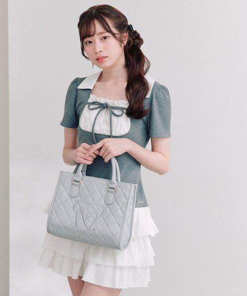 OLIVE des OLIVE（オリーブデオリーブ）の「Aimerianejoieキルティングミニトートバッグ（ショルダーバッグ・レディース・ブラック/アイボリー/ピンク/ライトグレー・FREE）」の8枚目の写真