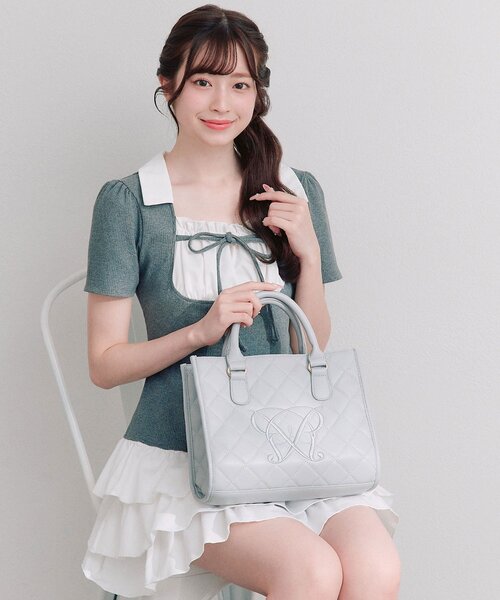 OLIVE des OLIVE（オリーブデオリーブ）の「Aimerianejoieキルティングミニトートバッグ（ショルダーバッグ・レディース・ブラック/アイボリー/ピンク/ライトグレー・FREE）」の10枚目の写真