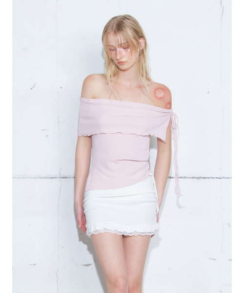 ETMON(エトモン)の「String Off Shoulder T-Shirt, Pink(Tシャツ/カットソー・レディース・その他・F)」の1枚目の写真