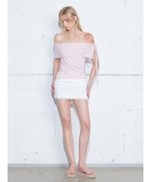 ETMON(エトモン)の「String Off Shoulder T-Shirt, Pink(Tシャツ/カットソー・レディース・その他・F)」の5枚目の写真