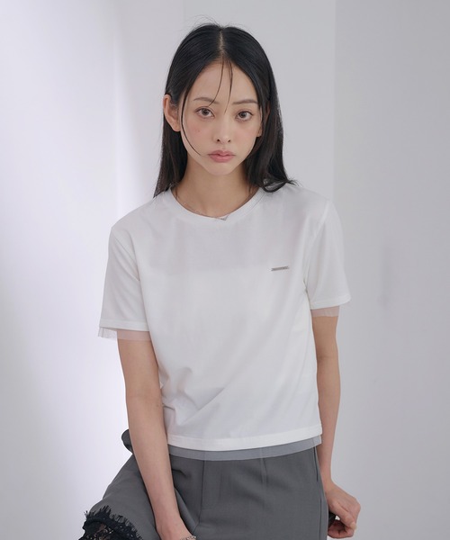 SOELA(ソエラ)の「【INGNI SOELA】プレート付チュールドッキングコンパクトTシャツ/WEB限定(Tシャツ/カットソー・レディース・ブラック/チャコールグレー/オフホワイト・FREE)」の2枚目の写真