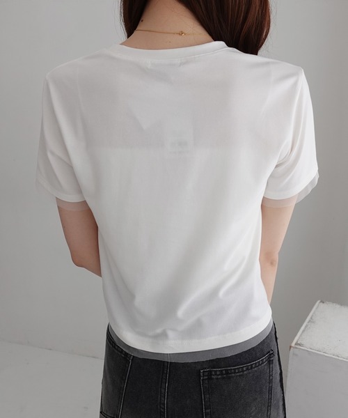 SOELA(ソエラ)の「【INGNI SOELA】プレート付チュールドッキングコンパクトTシャツ/WEB限定(Tシャツ/カットソー・レディース・ブラック/チャコールグレー/オフホワイト・FREE)」の11枚目の写真
