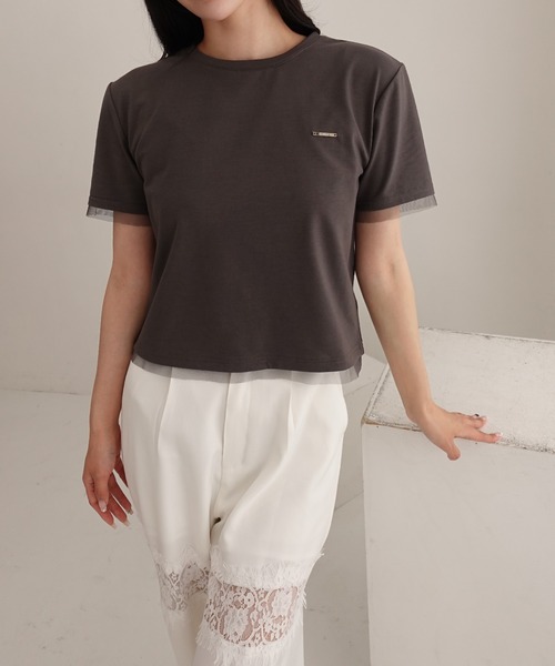 SOELA(ソエラ)の「【INGNI SOELA】プレート付チュールドッキングコンパクトTシャツ/WEB限定(Tシャツ/カットソー・レディース・ブラック/チャコールグレー/オフホワイト・FREE)」の17枚目の写真