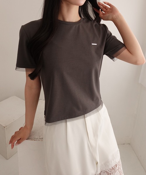 SOELA(ソエラ)の「【INGNI SOELA】プレート付チュールドッキングコンパクトTシャツ/WEB限定(Tシャツ/カットソー・レディース・ブラック/チャコールグレー/オフホワイト・FREE)」の18枚目の写真