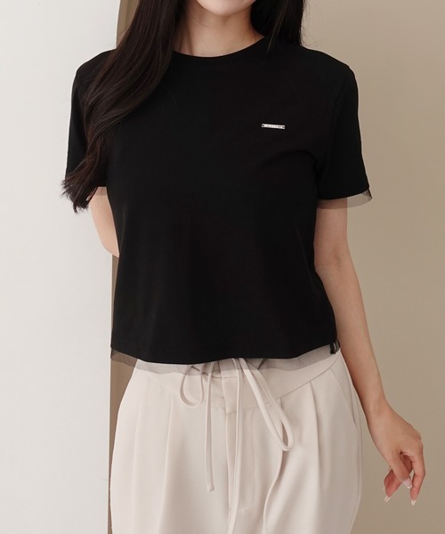 SOELA(ソエラ)の「【INGNI SOELA】プレート付チュールドッキングコンパクトTシャツ/WEB限定(Tシャツ/カットソー・レディース・ブラック/チャコールグレー/オフホワイト・FREE)」の12枚目の写真