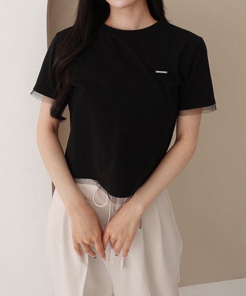 SOELA(ソエラ)の「【INGNI SOELA】プレート付チュールドッキングコンパクトTシャツ/WEB限定(Tシャツ/カットソー・レディース・ブラック/チャコールグレー/オフホワイト・FREE)」の13枚目の写真