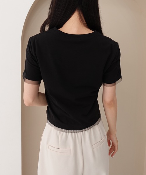 SOELA(ソエラ)の「【INGNI SOELA】プレート付チュールドッキングコンパクトTシャツ/WEB限定(Tシャツ/カットソー・レディース・ブラック/チャコールグレー/オフホワイト・FREE)」の14枚目の写真