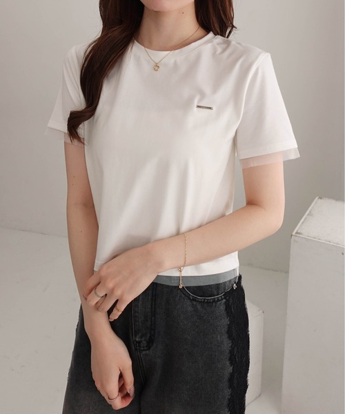 SOELA(ソエラ)の「【INGNI SOELA】プレート付チュールドッキングコンパクトTシャツ/WEB限定(Tシャツ/カットソー・レディース・ブラック/チャコールグレー/オフホワイト・FREE)」の22枚目の写真
