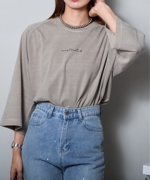 DOUBLE STEAL(ダブルスティール)の「Complicated刺繍 ラグランTシャツ(Tシャツ/カットソー・レディース・ラベンダー/ブラウン/グレイッシュベージュ/オレンジ・FREE)」の3枚目の写真