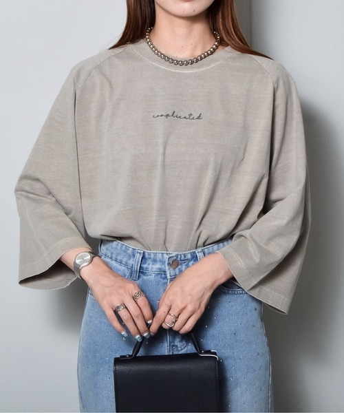 DOUBLE STEAL(ダブルスティール)の「Complicated刺繍 ラグランTシャツ(Tシャツ/カットソー・レディース・ラベンダー/ブラウン/グレイッシュベージュ/オレンジ・FREE)」の10枚目の写真
